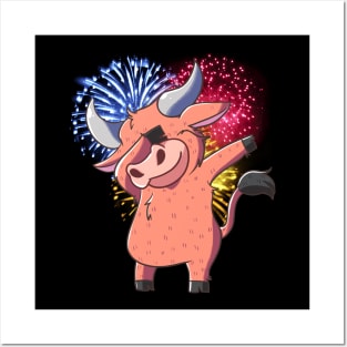 Dabbing Ox with Fireworks ~ Chinese New Year of the Ox Posters and Art